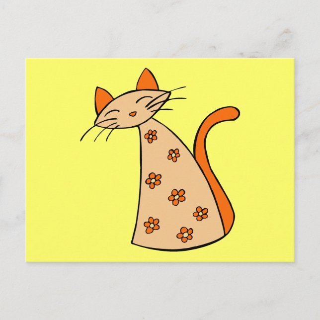 Cartão Postal Orange Floral Cat (Frente)