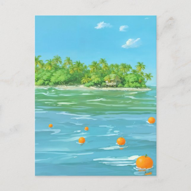Cartão Postal Orange Island - Painterly Style Seascape (Frente)