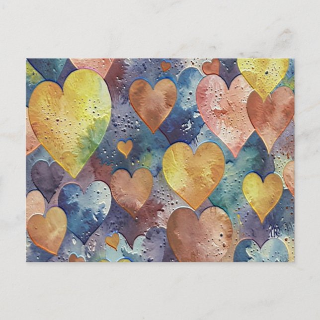 Cartão Postal orange pink blue yellow hearts (Frente)