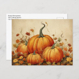 Cartão Postal Orange Pumpkins Rustic Autumn