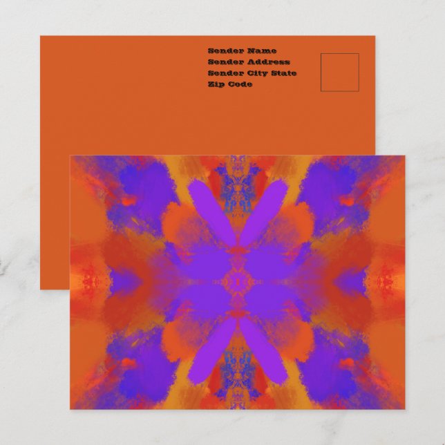 Cartão Postal Orange Purple And Red Abstract Graphic Art Design (Frente/Verso)