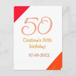 Cartão Postal Orange red 50 birthday anniversary add name date p