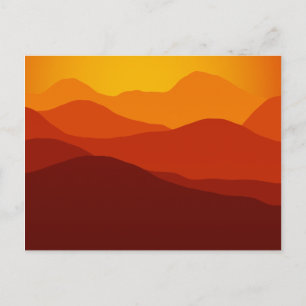 Cartão Postal Orange Tones Sunset sobre Mountain Silhouettes