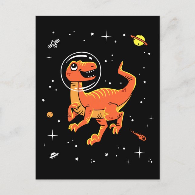 Cartão Postal Orange Tyrannosaurus Dinos No Espaço (Frente)