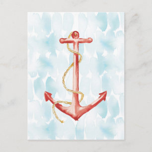 Cartão Postal Orange Watercolor Anchor