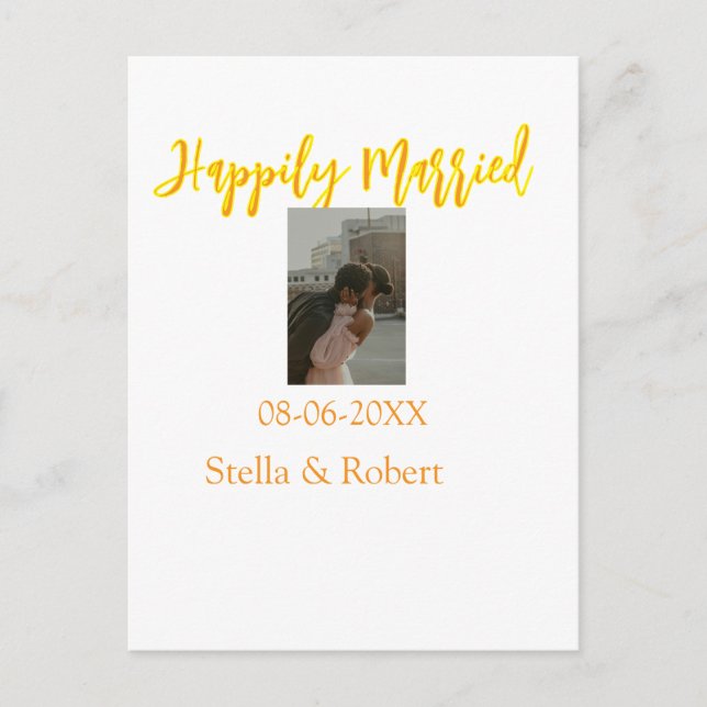 Cartão Postal Orange yellow retro photo happily married couple (Frente)