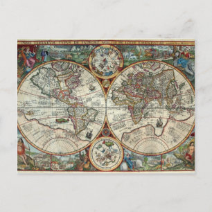 Cartão Postal Orbis Terrarum 1594 - Mapa Mundial Famoso