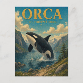 Cartão Postal Orca Fjords do Norte Aquarela GeoSaga