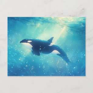 Cartão Postal Orca Majestosa Oceano Iluminado pelo Sol
