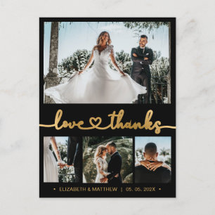 Cartão Postal Orçamento 4 Foto Casamento Preto Dourado Obrigado