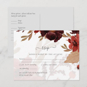 Cartão Postal Orçamento Casamento Floral Laranja Outono Borgonha