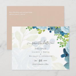 Cartão Postal Orçamento de casamento floral em azul poeirento