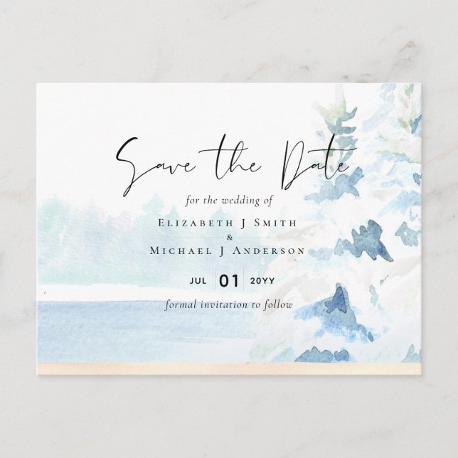 Cartão Postal ORÇAMENTO Montanhas Nevadas Inverno Lago Árvores (Frente)