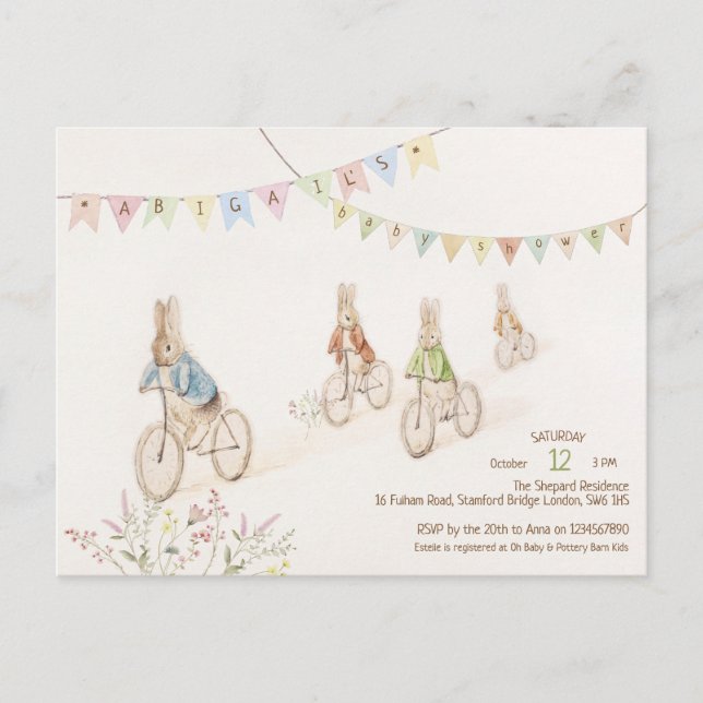 Cartão Postal Orçamento Peter Coelho Chá de fraldas de Gênero Co (Frente)