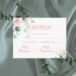 Cartão Postal Orçamento RSVP de Script Rosa Elegante Floral de C<br><div class="desc">Cartão-postal floral RSVP de cor d'água rosa elegante com eucalipto macio e um belo roteiro de rico e uma simples tipografia. Um RSVP de casamento simples e chique. Só o que você estava procurando. Um belo cartão de lembrete em um cartão postal de orçamento. Personalizar conforme necessário. Para personalizar, clique...</div>