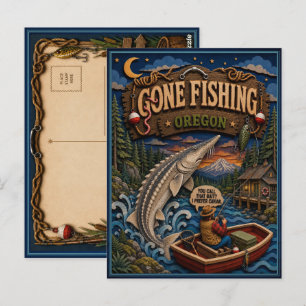 Cartão Postal Oregon Gone Fishing Esturjão Branco