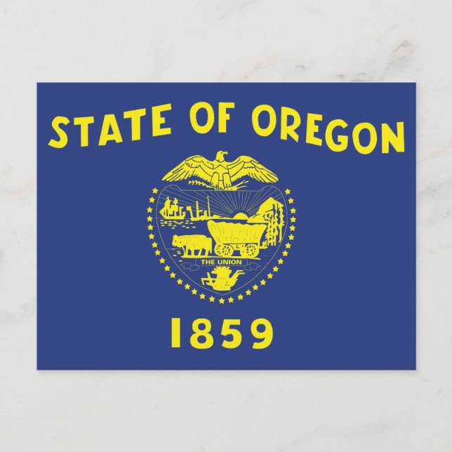 Cartão Postal Oregon State Flag Two Sided Seal & Pioneer (Frente)
