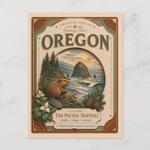 Cartão Postal Oregon Vintage Paper Cut American Arcana