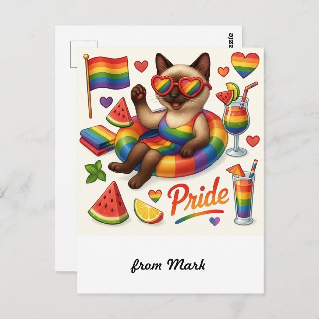 Cartão Postal Orgulho Gato - Peitos LGBTQ inspirados em Gato (Frente/Verso)