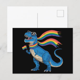 Cartão Postal Orgulho gay Dino Trex Rainbow Flag Lgbt Ally