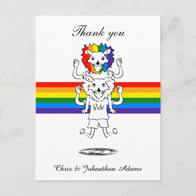 Cartão Postal Orgulho gay Flag Engraçado Lions Casamento Obrigad (Frente)