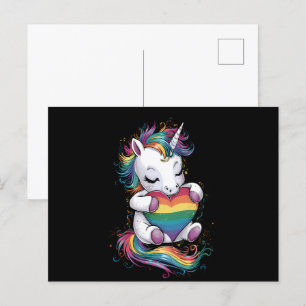 Cartão Postal Orgulho gay Unicorn Heart Rainbow Flag Lgbt