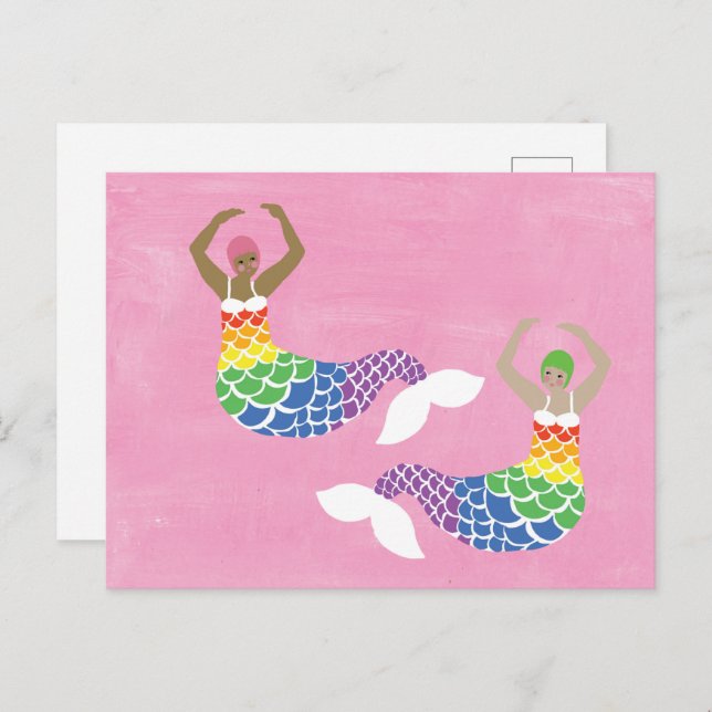 Cartão Postal Orgulho Mermaid Arco-Íris Sinalizador Cauda LGBT (Frente/Verso)