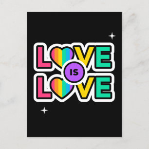 Cartão Postal Orgulho. O amor é o amor. Gay Arco-íris