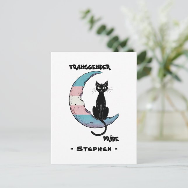 Cartão Postal Orgulho Transgênero - Gato Negro na Lua de Sinaliz (Em pé/Frente)