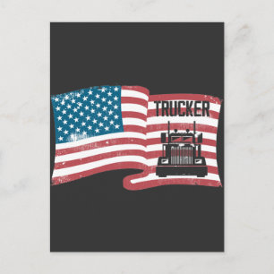 Cartão Postal Orgulhoso Caminhoneiro Americano Bandeira 4 De Jul
