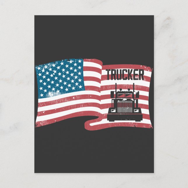 Cartão Postal Orgulhoso Caminhoneiro Americano Bandeira 4 De Jul (Frente)