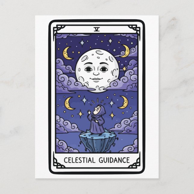 Cartão Postal Orientação Celestial - Bruxa olhando para a lua (Frente)