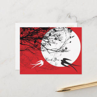 Cartão Postal Oriental Swallows: Moonlight Asian Zen Obrigado
