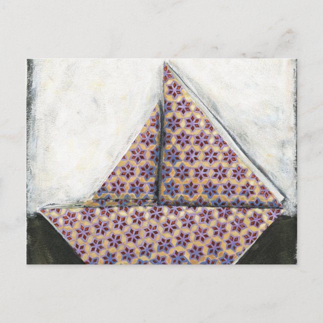 Cartão Postal Origami Sailboat no papel Star Design (Frente)