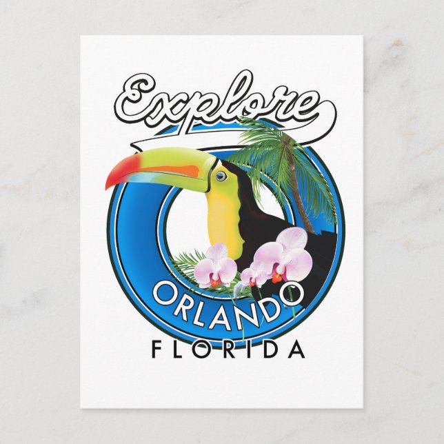 Cartão Postal Orlando Florida Explore logo retro. (Frente)