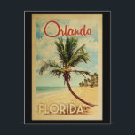 Cartão Postal Orlando Postcard Palm Viagens vintage<br><div class="desc">Um impressão de arte moderno do século médio único,  Orlando Florida,  no estilo de poster viagens vintage. Ele apresenta uma palmeira curva na praia arenosa com oceano sob um céu azul nublado.</div>