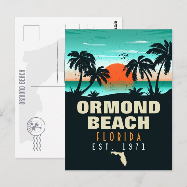 Cartão Postal Ormond Beach Retro Sunset Souvenir 60s (Frente/Verso)