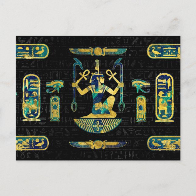Cartão Postal Ornament Dourado e azul-marmoreado egípcio (Frente)