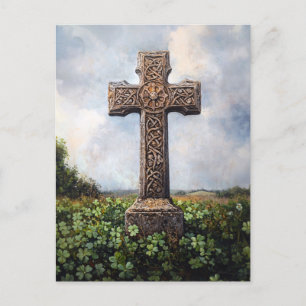 Cartão Postal Ornamentado Cross Monument Clover Shamrocks