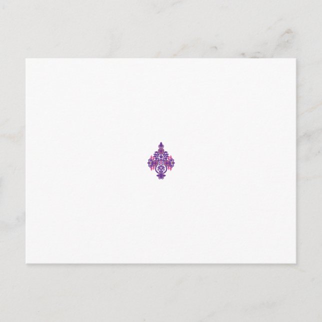 Cartão Postal Ornamentado, design simétrico com roxo, rosa e (Frente)