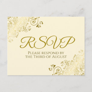 Cartão Postal Ornamentado Dourado Filigree Elegant Cream Wedding