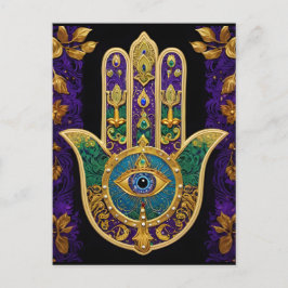 Cartão Postal Ornamentado Dourado Terceiro Olho Hamsa