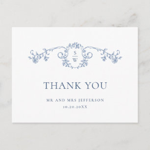 Cartão Postal Ornamentado Vitoriano Grace Dusty Blue Obrigado