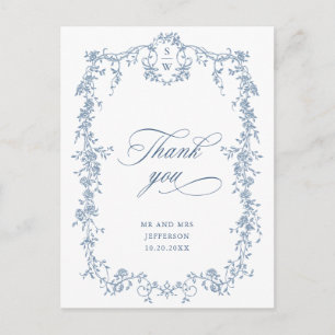 Cartão Postal Ornamentado Vitoriano Grace Dusty Blue Obrigado
