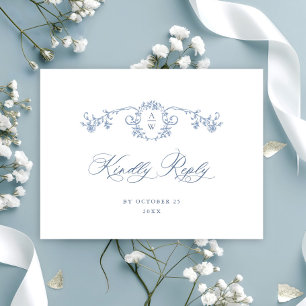Cartão Postal Ornamentado vitoriano Grace Floral Blue Wedal RSVP