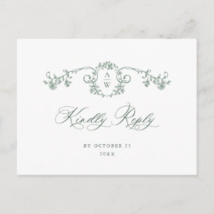 Cartão Postal Ornamentado vitoriano Grace Floral Green Wedding R