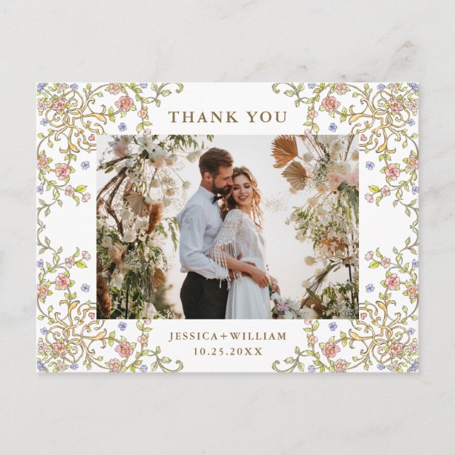 Cartão Postal Ornamentado vitoriano Grace QR code Foto: Obrigado (Frente)