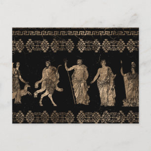Cartão Postal Ornamento-chave de Deidades Gregas e Meander
