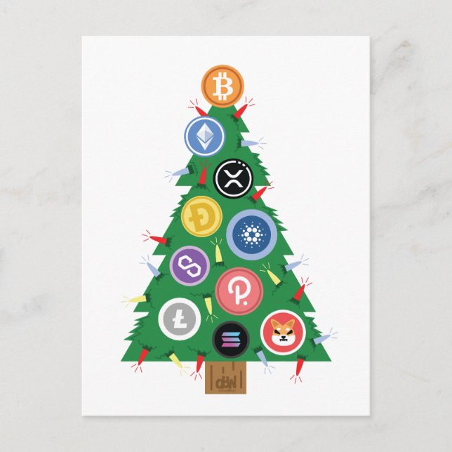 Cartão Postal Ornamento Criptomoeda de Árvore de Natal Crypto (Frente)