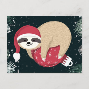 Cartão Postal Ornamento da preguiça do Feliz Natal